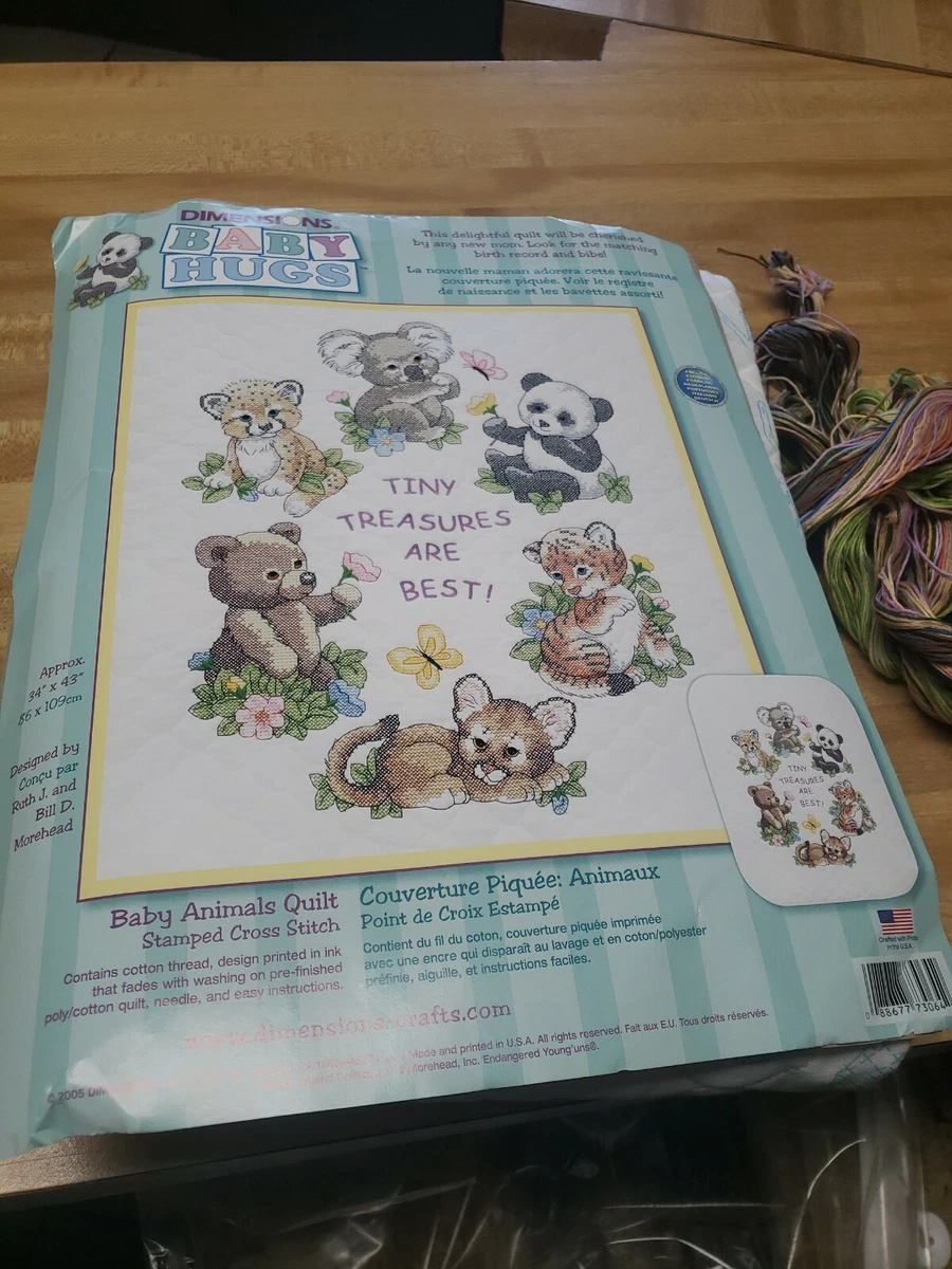 Dimensions Stamped Cross Stitch Baby Quilt Kit Baby Animals 34 X 43 opened