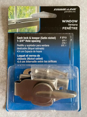 PRIME-LINE F 2713 Window Sash Lock & Keeper, 1-3/4'' Hole spacing, Satin Nickel