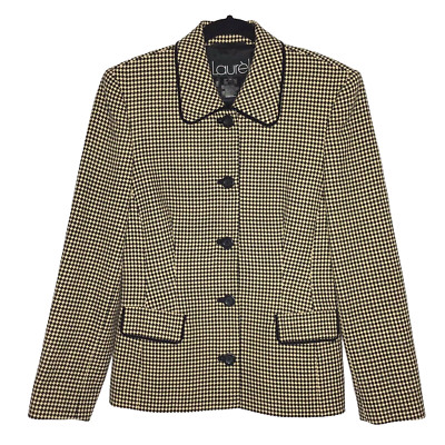 Laurel Escada Womens US 6 Tan Black Velvet Trim Wool Jacket Blazer Size 36