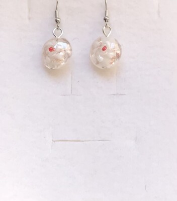 Stunning White Lustre Murano Glass Drop Earrings With A Flower.-)
