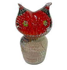 Vtg Murano Style Italian Hand Made Genuine Venetian Glass Paperweight Owl Flaw
