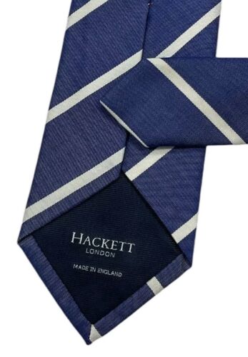 Corbata de hombre HACKETT 100 % seda LUJO corbata azul a rayas con:3,2" usada en excelente estado - Imagen 5 de 5