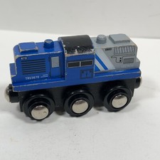 TRU3670 Blue Train Engine Wooden Toy Vehicle