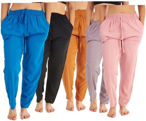 Ladies 100% Cotton Trousers Elasticated 