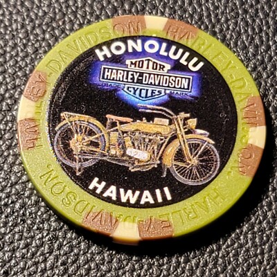 PEARL HARBOR HD ~ HAWAII (Olive/Brown Wide Print) Harley Davidson Poker Chip