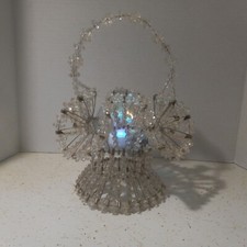 Vintage Mid Century Safety Pin Beaded Basket Color Changing Light Incl. Easter 