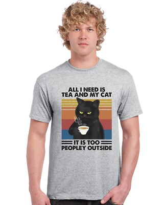 All I Need Is Tea And My Cat Erwachsene T-Shirt Feline Damen T-Shirt Neu Geschenk Herren