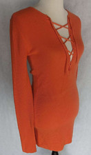 GANNI Size M Orange Soft Merino Wool Lace Up V-Neck Long Sleeve Knit Dress