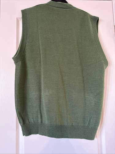 Vtg 1980s Haband Men’s Size Lg Acrylic Knit Olive Grn sweater vest Button Up NWT - Picture 10 of 12