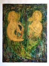 ALICE COLONIEU Grande Peinture Huile Sirènes Signée datée 1961 Éra Jouve Tableau