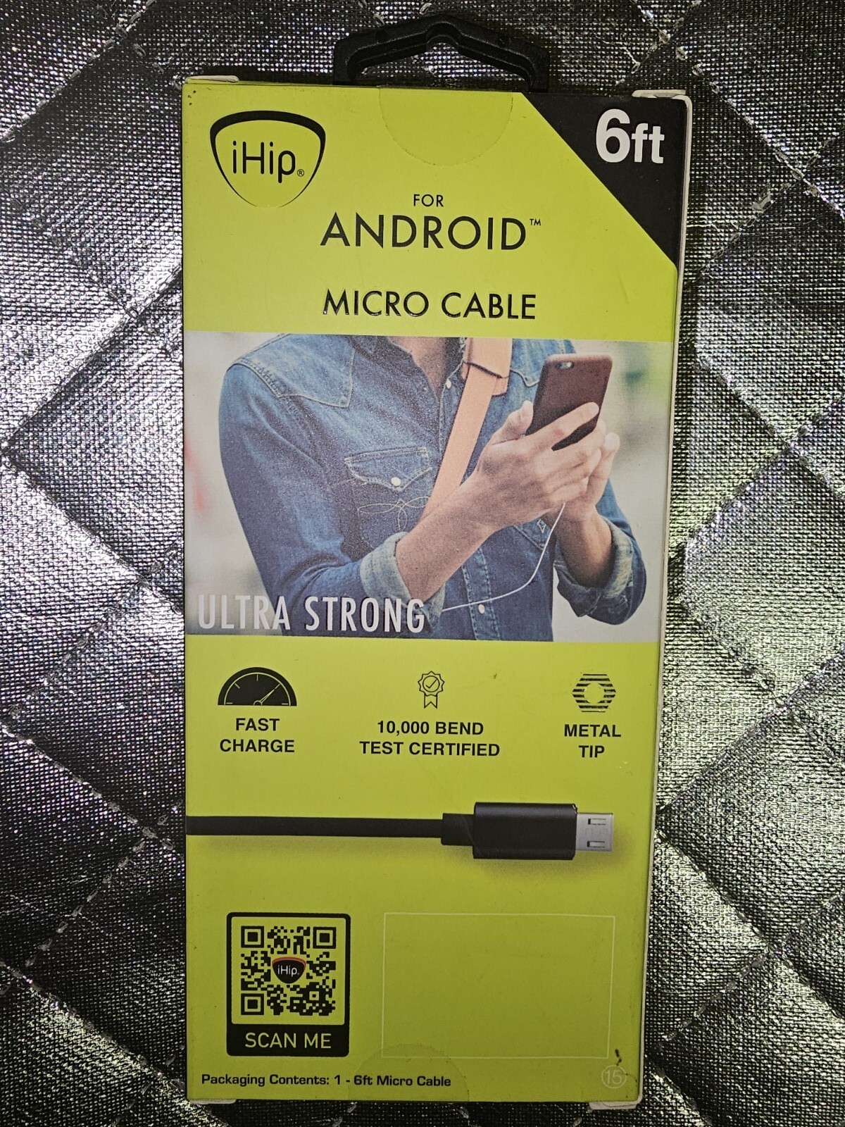 iHip 6ft Micro USB Cable w/Rubber Finish for Android Devices - New Unopened Box