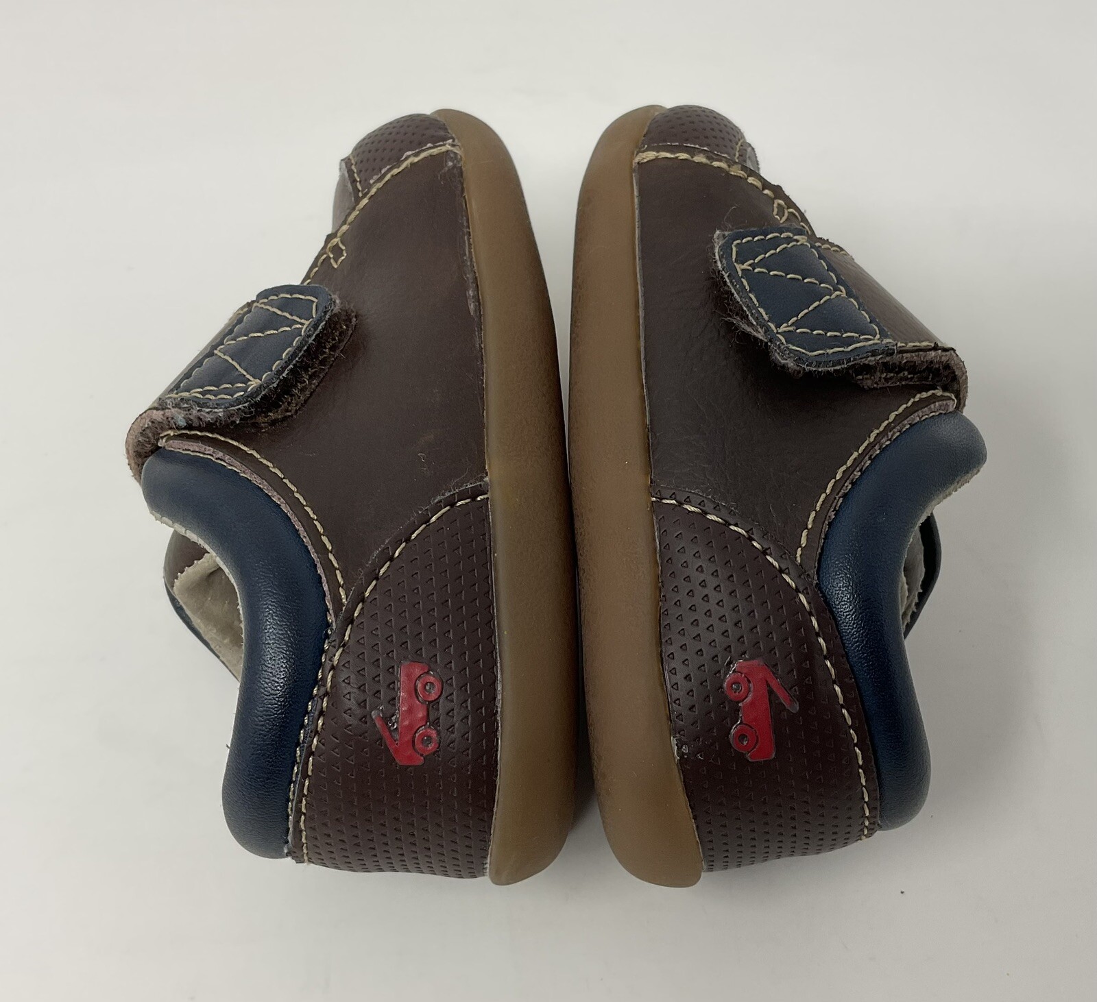 See Kai Run Infant Boys Shoes Size 3.5 Leather Brown Navy Walkers Hook and Loop