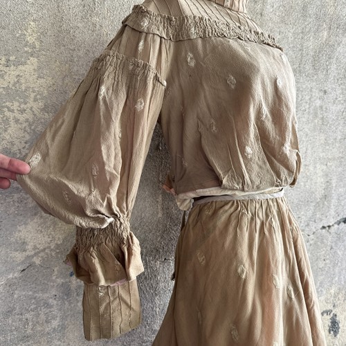 Antique Edwardian Brown Wool Polka Dot Dress Set 2 PC Top & Skirt Vintage - Picture 4 of 16