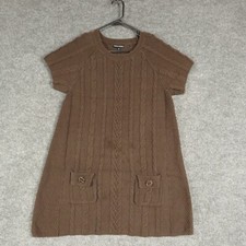 Fashion Bug Dress Girls Extra Large Brown Short Sleeve Round Neck Knit w Pockets
