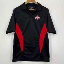 J. America Polo Shirt Men's Size L Black Red Ohio State Buckeyes Short Sleeve