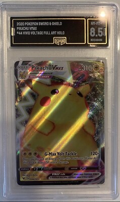 GMA 8.5 Pikachu VMAX 044/185 Swsh04: Vivid Voltage Holographic Pokemon Card
