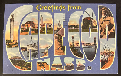 Greetings From Cape Cod Massachusetts MA Large Letters Linen Postcard ...