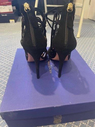 NIB $895 Aquazzura Black Suede heels SO SEXY Lace Up Zipper size 38.5/8.5 - Picture 4 of 5