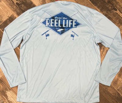 NEW Livin The Reel Life Mens Sky Blue Sun Ray Defender Series Shirt UPF 50+ 