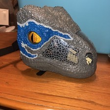 ✨Jurassic World Chomp 'N Roar Mask Velociraptor Blue 2017  Dinosaur Untested