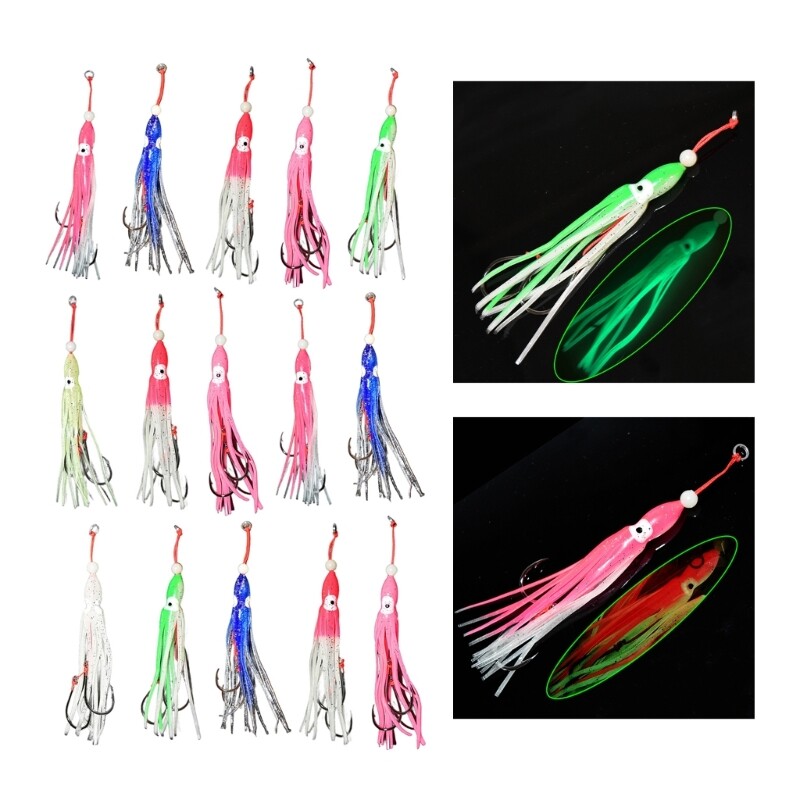 5Pcs Octopus Squid Skirt Trolling Swimbait Saltwater Freshwater Fishing Lures