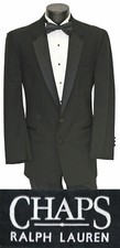 Men's Black Chaps Ralph Lauren Tuxedo Jacket with Flat Front Pants  Bow Tie