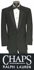 Men's Black Chaps Ralph Lauren Tuxedo Jacket with Flat Front Pants & Bow Tie