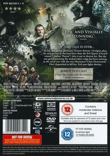 Snow White and the Huntsman (2012) DVD, Kristen Stewart, Chris Hemsworth - Picture 2 of 2