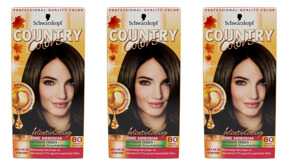 3x Schwarzkopf Country Colors Intensivtönung 80 Schwarzbraun EAN4015000523714