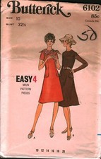 6102 Vintage Butterick Sewing Pattern Misses 1970s Easy 4 Piece A Line Dress OOP