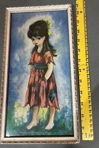 Vintage Framed Print Girl With Red Dress Dallas Simpson Retro 1960s Kitsch - Foto 3 di 6