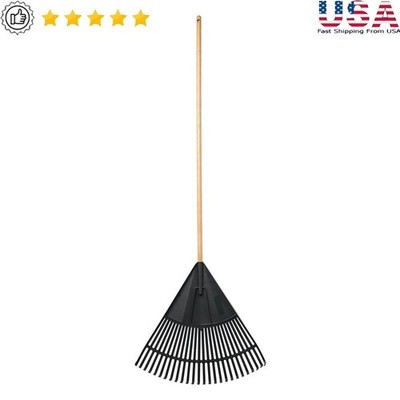Wood Poly Leaf Rake 24 Inch Ergonomic Handle Durable Yard Maintenance Tool New