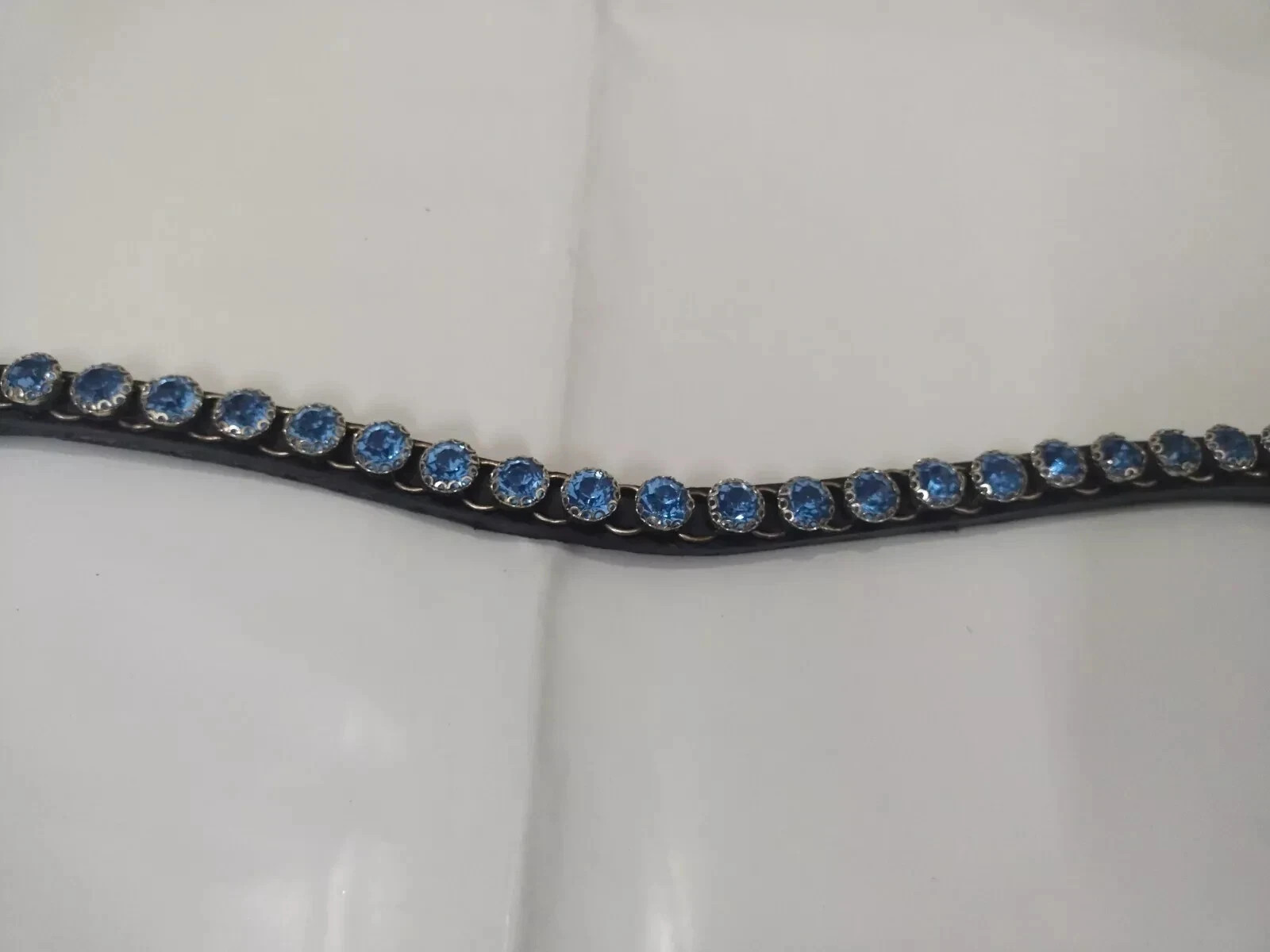 Premium Blue Clear Crystal Leather Bridle Browband For Horses.