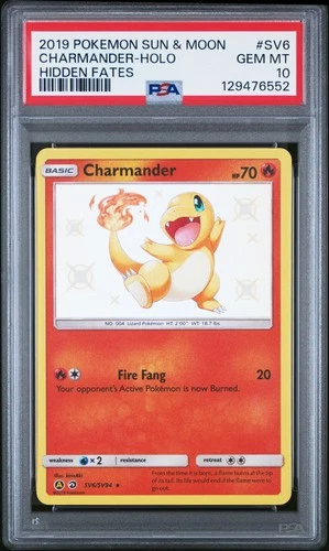 2019 POKEMON SUN & MOON HIDDEN FATES #SV6 CHARMANDER-HOLO PSA 10