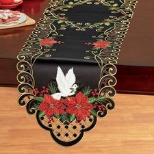 Embroidered Doves Christmas Table Runner NEW 68 x 13 inches