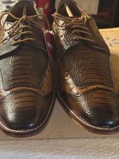 Stacy Adams Fanelli Wingtip Oxford Shoes tan ostrich-print leather MENS US 9