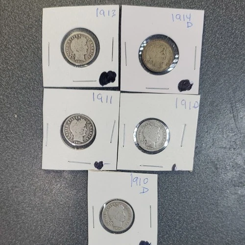Barber Dime Silver 10 C Lot of 5 Coins  #276