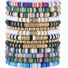 Clay Bead Bracelets for Women 14pcs Heishi Bracelets Set Cute Preppy Friendship
