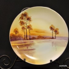 Nippon 8" Plate Meito 1908-1921 Hand Painted Tree in Meadow Yellow Brown w/Gold