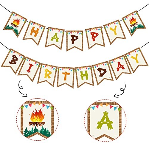Camping Birthday Banner, Happy Camper Party Decorations for Boys Girls Adults - Picture 8 of 8
