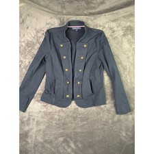 Tommy Hilfiger Womens Navy Military Knit Blazer Gold Crest Buttons Size M