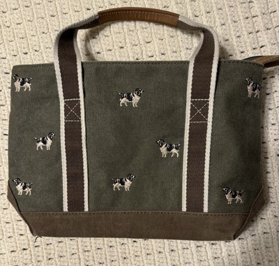 LL BEAN Olive Green Corduroy Small Tote Bag Springer Spaniel Inside Pocket