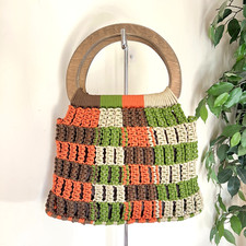 Avocado Green Orange Vintage Macrame Crochet Purse Top Handle Bag Hippie 60s 70s