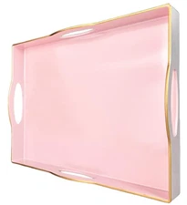 Blue Serving Tray Plastic 15x11x2.5 Inch Handles Coffee Table Ottoman Decor