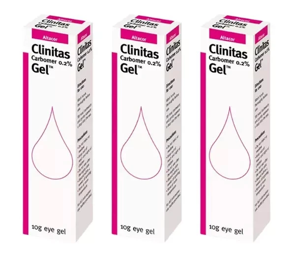 3 x Clinitas Carbomer 0.2% Eye Gel – 10g Tube for Dry, gritty, or tired eyes