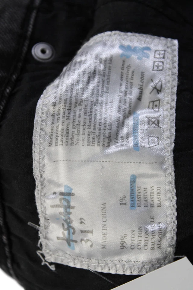 Pantalones de mezclilla ajustados Tsubi para mujer de algodón con cremallera botón Distress lavado oscuro negros talla 31 EUR Foto 4 de 4