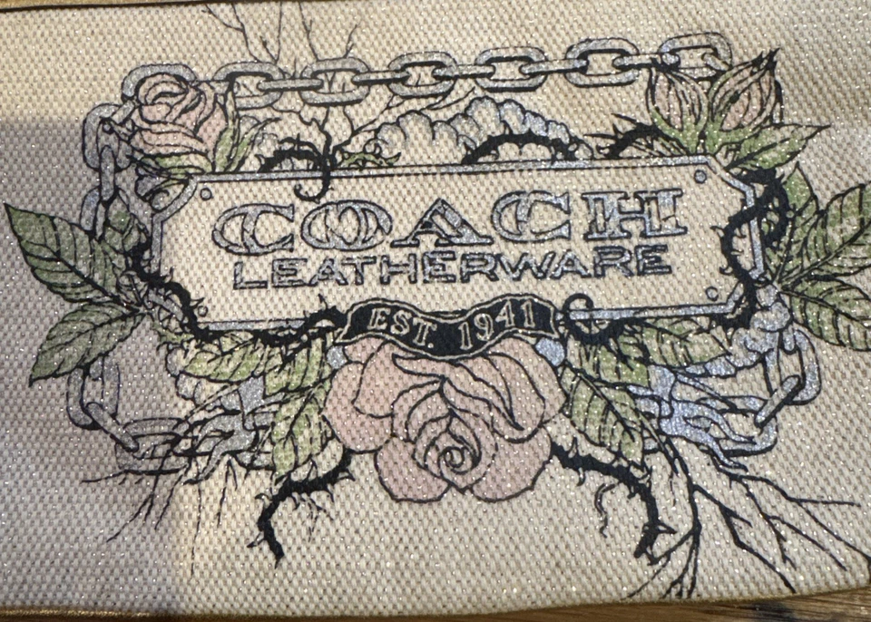 Bolso sin asas Coach años 2000 cuero tatuaje floral lona forro rosa dorado Tr Foto 2 de 4