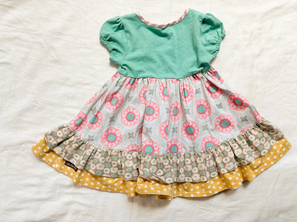 Vestido Matilda Jane talla 2 2T con volantes en capas Aqua y amarillo floral lunares Foto 4 de 4