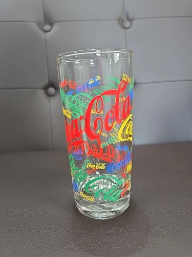 Vintage 1980’s Coca-Cola Multi Color Logo Glass Tumbler 14oz
