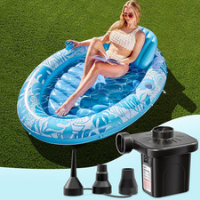70x50 Blue Inflatable Tanning Pool Float with Pillow Pump  Cup Holders Rest Now